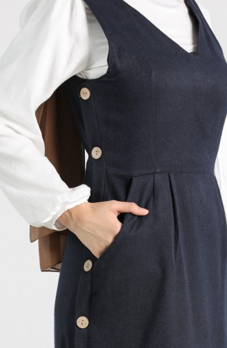 Düğme Detaylı Jile Elbise 3217-01 Lacivert