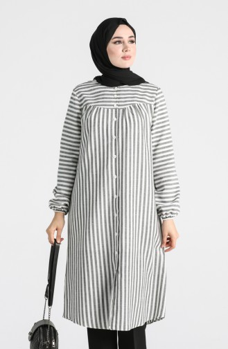 Buttoned Striped Tunic 1157-01 Ecru Black 1157-01