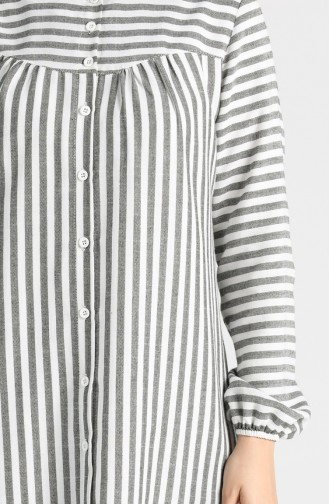 Buttoned Striped Tunic 1157-01 Ecru Black 1157-01