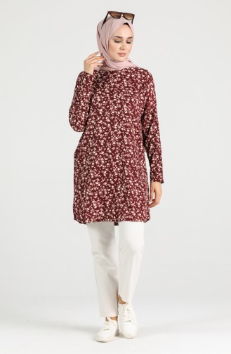 Floral Patterned Tunic 1393-01 Damson 1393-01