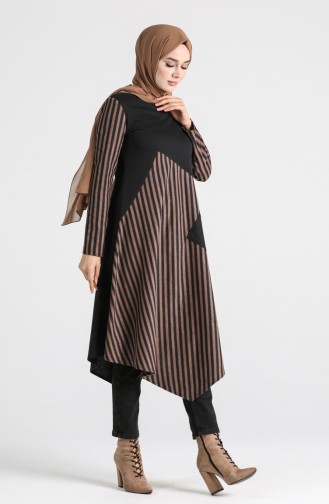 Asymmetrical Pocketed Tunic 3227-01 Black Camel 3227-01