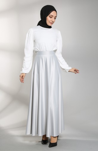 Saten Mevlana Etek 4297ETK-03 Açık Gri