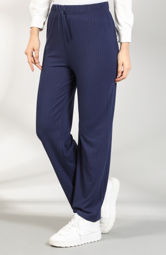 Elastic Waist Wide Leg Pants 8140-01 Navy Blue 8140-01