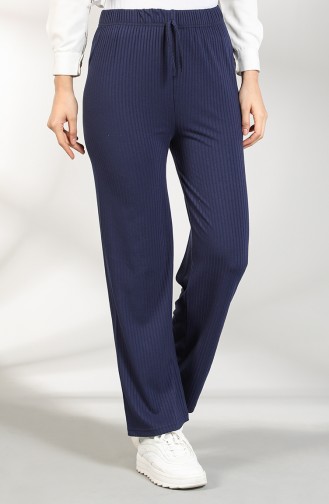 Elastic Waist Wide Leg Pants 8140-01 Navy Blue 8140-01