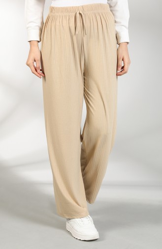 Elastic Waist Wide Leg Pants 8140-04 Beige 8140-04