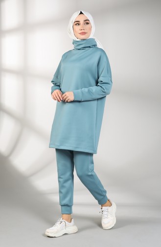 Scuba Kumaş Tunik Pantolon İkili Takım 21001-02 Mavi