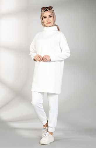Scuba Kumaş Tunik Pantolon İkili Takım 21001-04 Beyaz