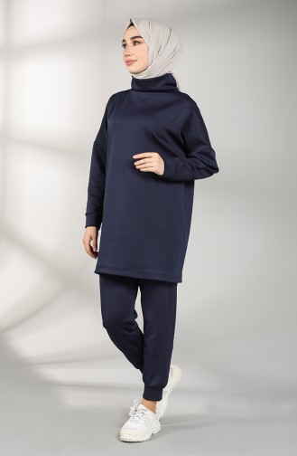 Scuba Kumaş Tunik Pantolon İkili Takım 21001-05 Lacivert