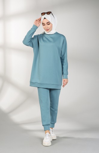 Scuba Kumaş Tunik Pantolon İkili Takım 21009-02 Mavi