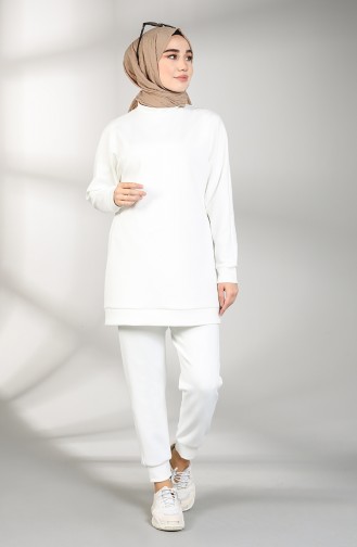 Scuba Kumaş Tunik Pantolon İkili Takım 21009-03 Beyaz