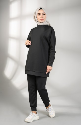 Scuba Kumaş Tunik Pantolon İkili Takım 21009-04 Siyah
