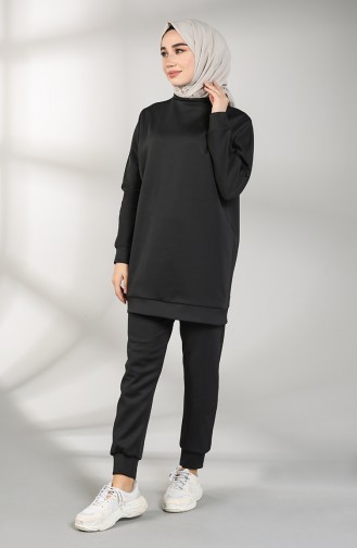 Scuba Fabric Tunic Trousers Double Suit 21009-04 Black 21009-04