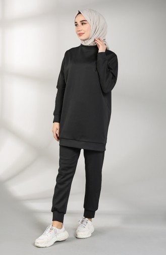 Scuba Kumaş Tunik Pantolon İkili Takım 21009-04 Siyah