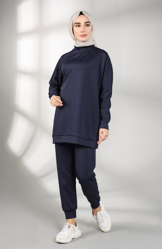 Scuba Kumaş Tunik Pantolon İkili Takım 21009-05 Lacivert