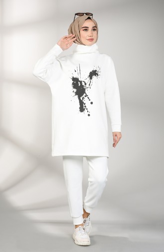 Scuba Kumaş Tunik Pantolon İkili Takım 21010-02 Beyaz