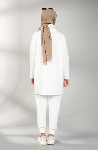 Scuba Kumaş Tunik Pantolon İkili Takım 21010-02 Beyaz