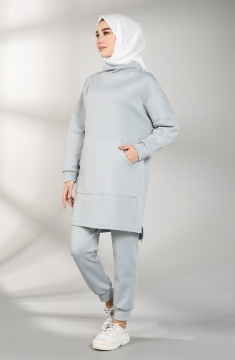 Scuba Kumaş Cepli Tunik Pantolon İkili Takım 21011-02 Gri