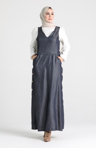 Düğme Detaylı Jile Elbise 3216-01 Lacivert