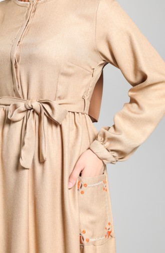 Belted Dress with Pockets 21k8175-06 Beige 21K8175-06