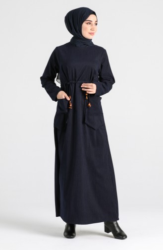 Striped Dress with Pockets 21k8182-03 Navy Blue 21K8182-03