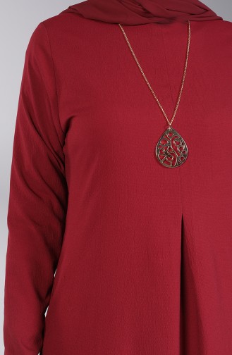 Kolyeli A Pile Tunik 5002-01 Bordo