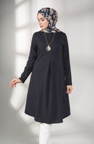 A Pleat Tunic with Necklace 5002-03 Navy Blue 5002-03