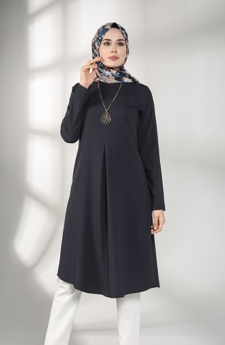 A Pleat Tunic with Necklace 5002-03 Navy Blue 5002-03