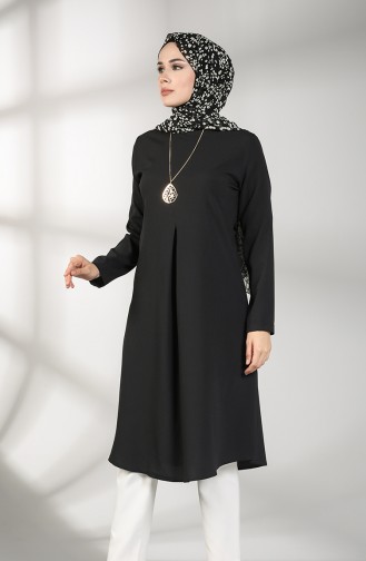 A Pleat Tunic with Necklace 5002-04 Black 5002-04