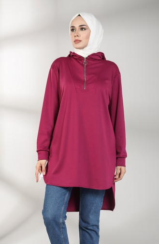 Hooded Asymmetric Tunic 8281-07 Fuchsia 8281-07