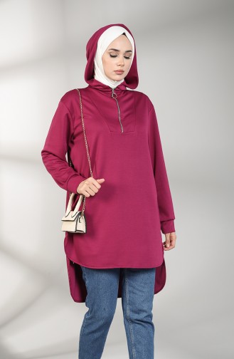 Hooded Asymmetric Tunic 8281-07 Fuchsia 8281-07