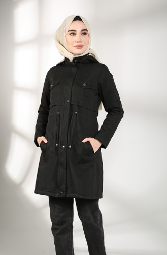 Gabardine Fabric waist Gathered Coat 7105-06 Black 7105-06