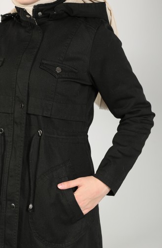 Gabardine Fabric waist Gathered Coat 7105-06 Black 7105-06