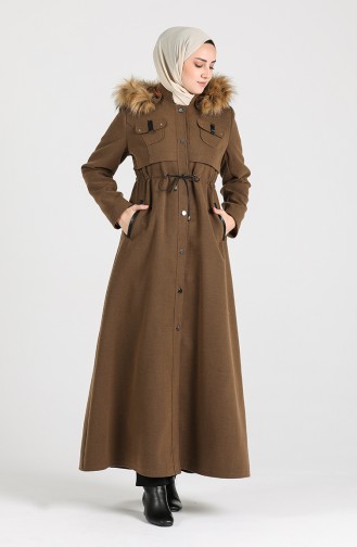 Plus Size waist Shirred Cashmere Coat 1016-02 Tobacco 1016-02