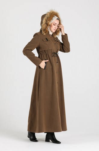 Plus Size waist Shirred Cashmere Coat 1016-02 Tobacco 1016-02