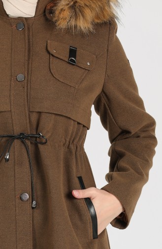 Plus Size waist Shirred Cashmere Coat 1016-02 Tobacco 1016-02