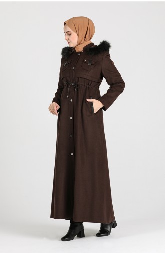 Plus Size waist Gathered Cashmere Coat 1016-06 Brown 1016-06