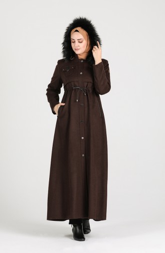 Plus Size waist Gathered Cashmere Coat 1016-06 Brown 1016-06