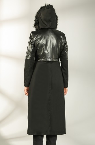 Leather Detailed Coat 4603-01 Black 4603-01