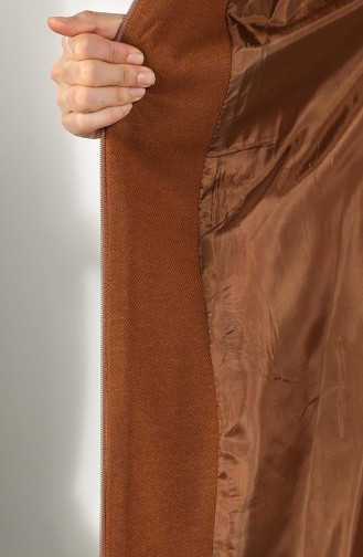 Leather Detailed Coat 4603-02 Tobacco 4603-02