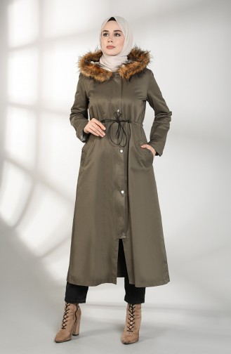 Fur Lined Coat 6837-04 Khaki Green 6837-04