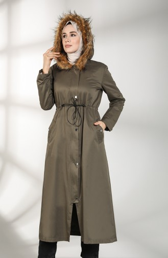 Fur Lined Coat 6837-04 Khaki Green 6837-04