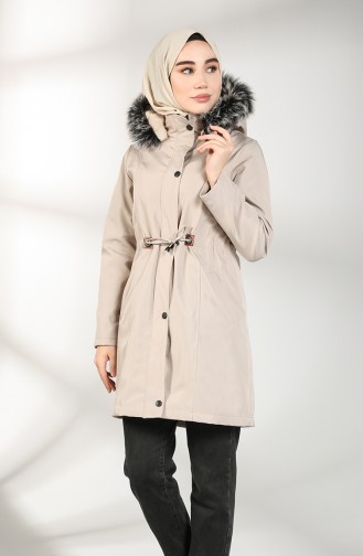 Hooded Short Coat 7007-01 Beige 7007-01