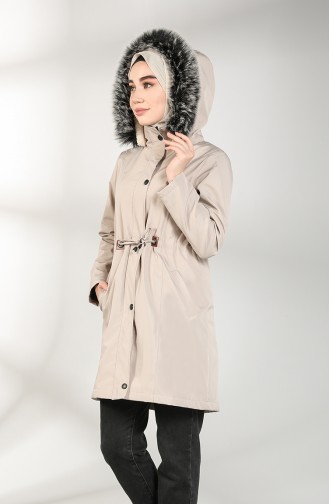 Hooded Short Coat 7007-01 Beige 7007-01