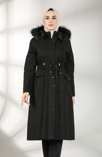 Fur Hooded Coat 2082-02 Black 2082-02