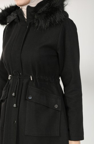 Fur Hooded Coat 2082-02 Black 2082-02