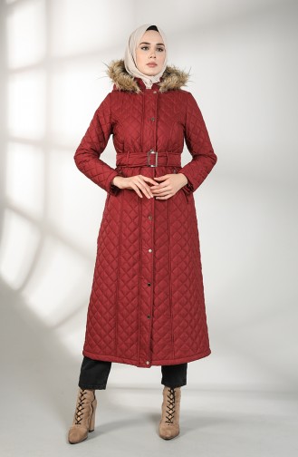 Furry quilted Long Coat 5042-01 Claret Red 5042-01