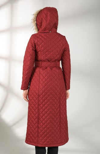 Furry quilted Long Coat 5042-01 Claret Red 5042-01