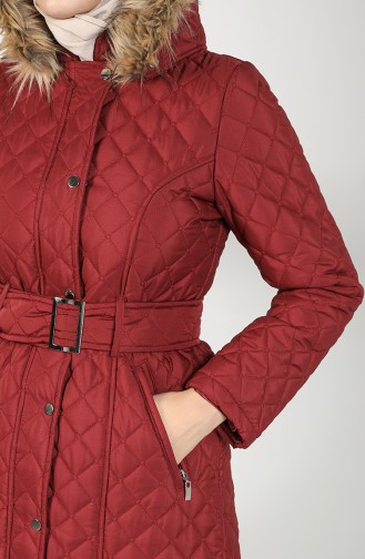 Furry quilted Long Coat 5042-01 Claret Red 5042-01