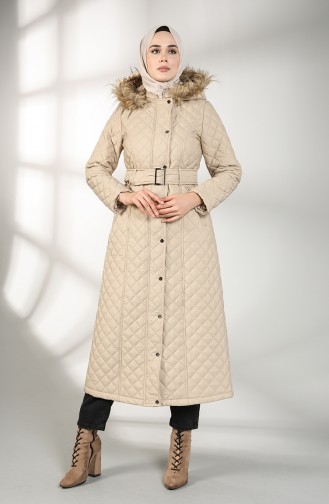 Fur quilted Long Coat 5042-02 Beige 5042-02