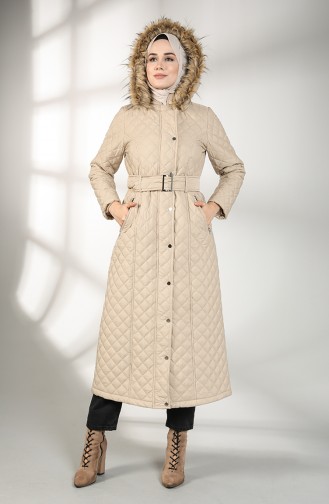 Fur quilted Long Coat 5042-02 Beige 5042-02